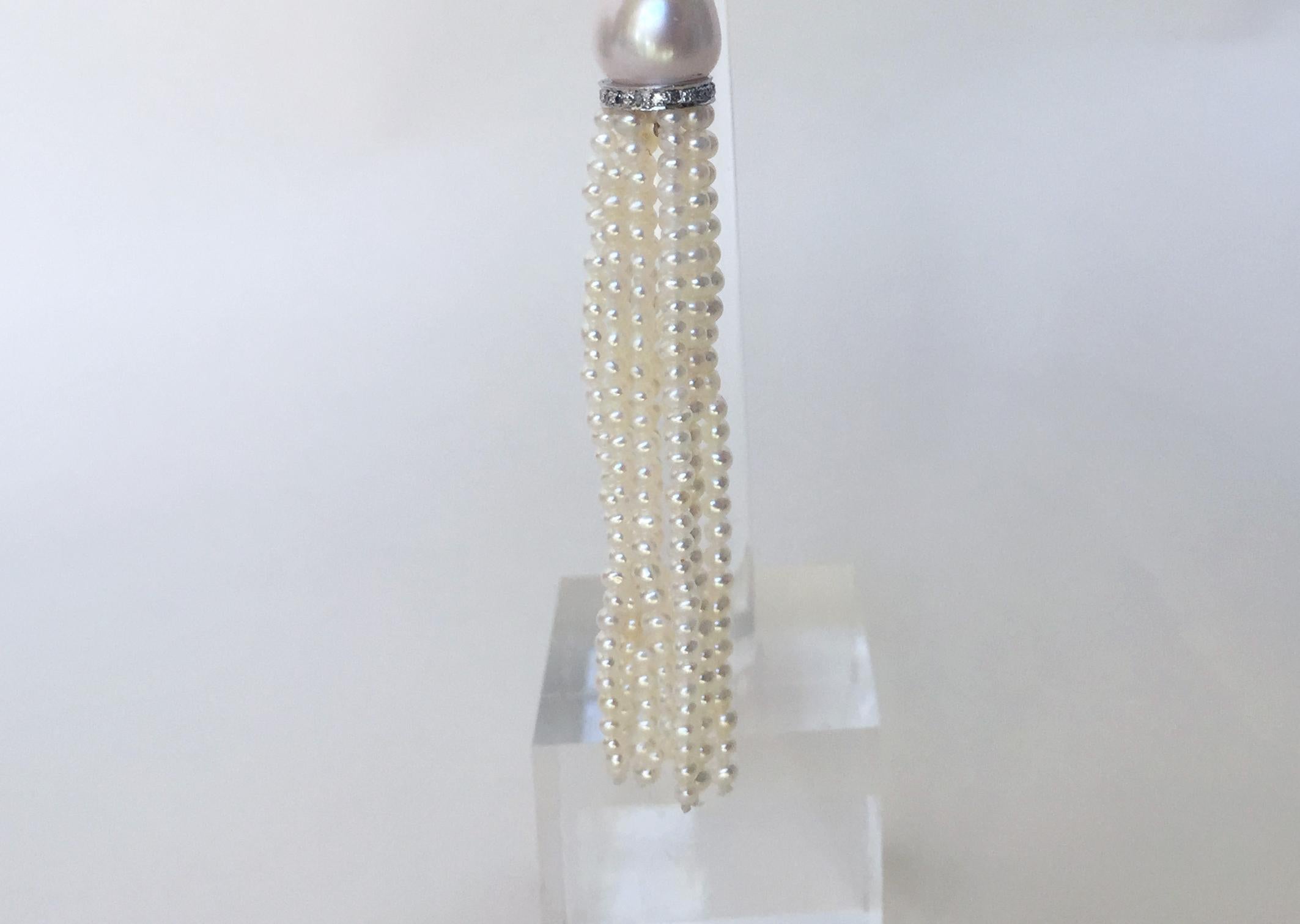 Marina J White cultured Pearl Tassel Earrings with 14K White Gold  In New Condition In Los Angeles, CA