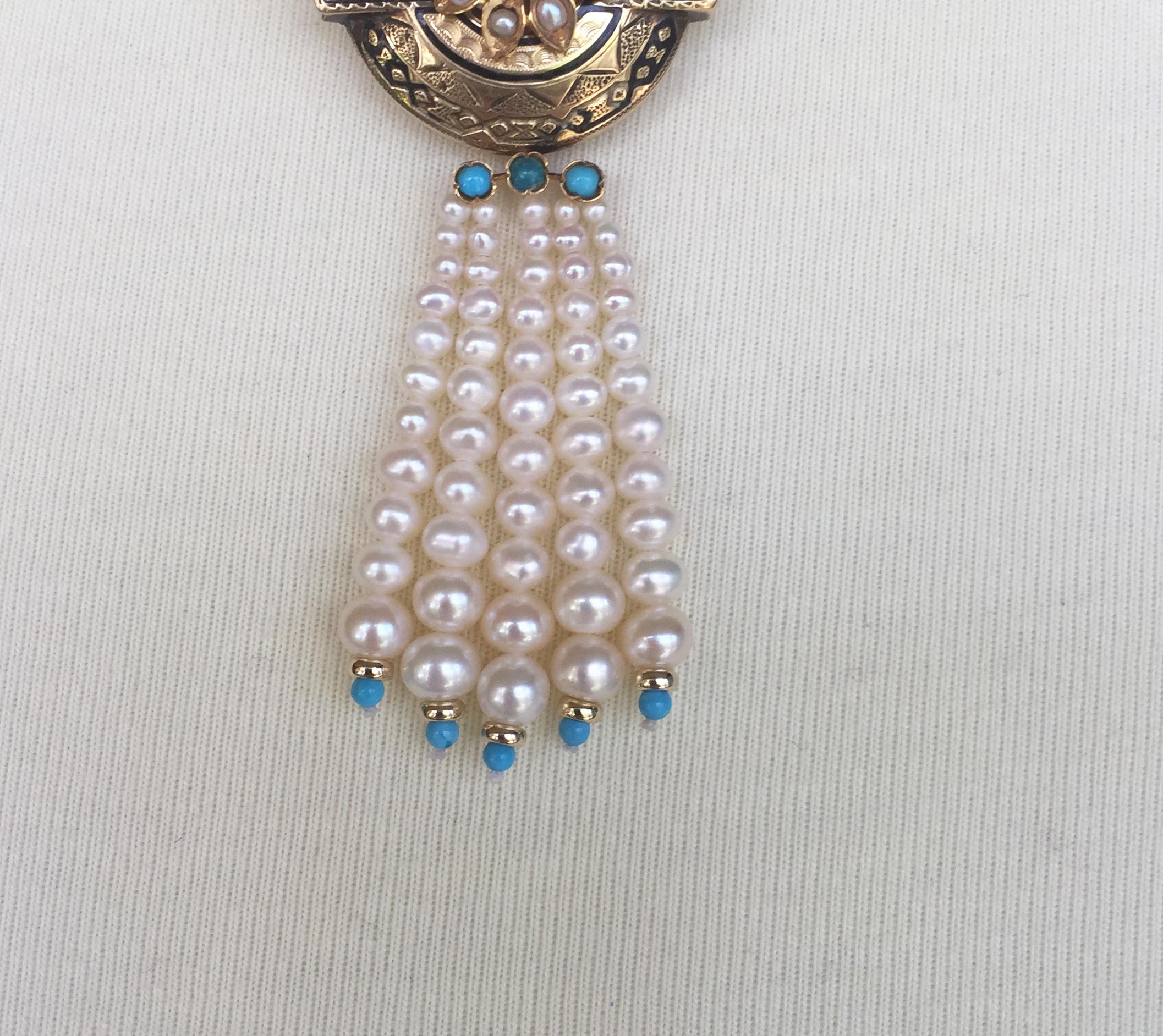 Marina J. Woven Pearl and Turquoise Necklace with 14K Yellow Gold Centerpiece 3