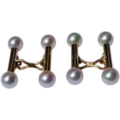 White Pearls 14 Karat Gold 1980s Cufflinks