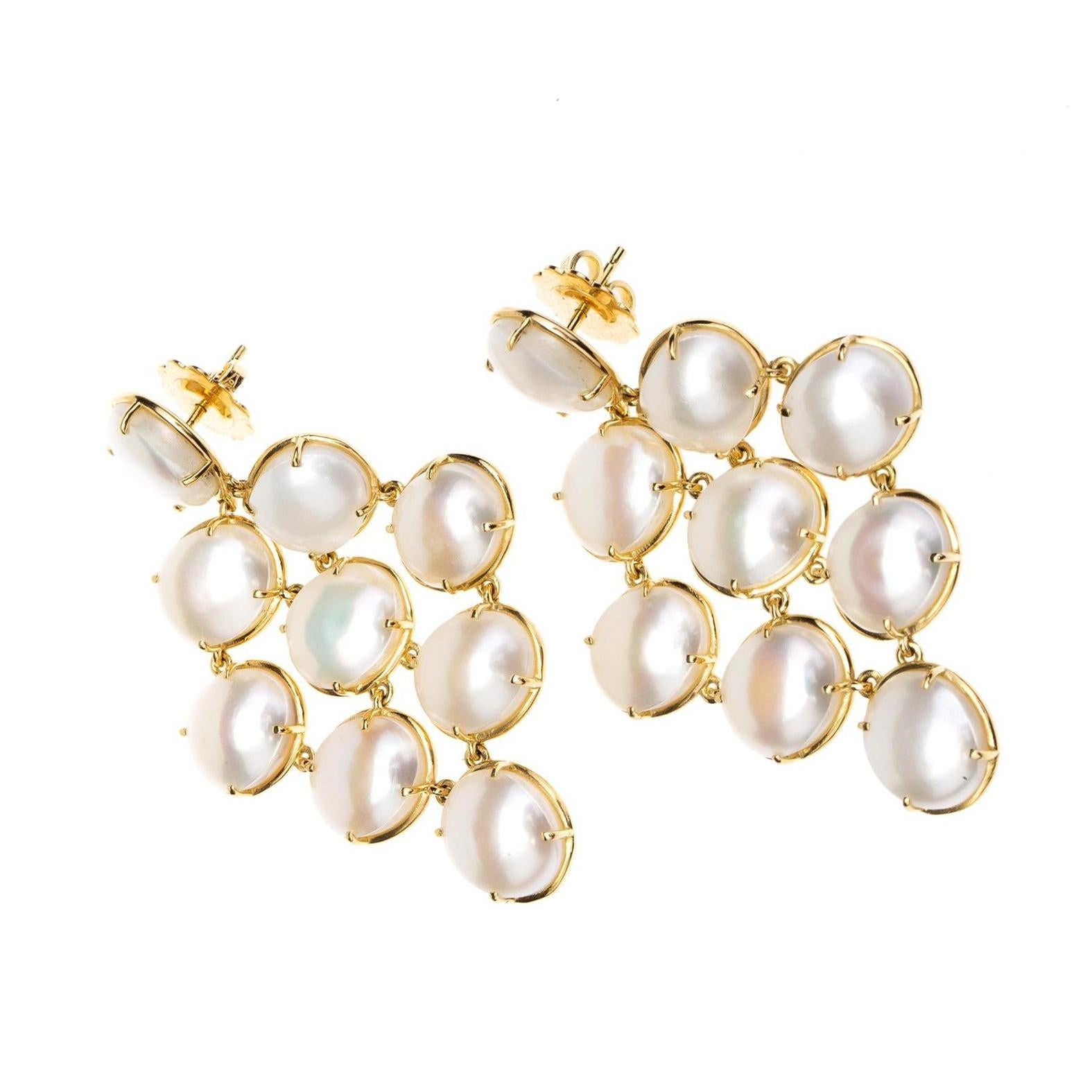 Women's White Pearls 18 Karat Rose Gold Geometric Earrings For Sale