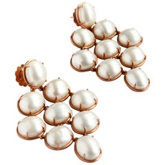 White Pearls 18 Karat Rose Gold Geometric Earrings