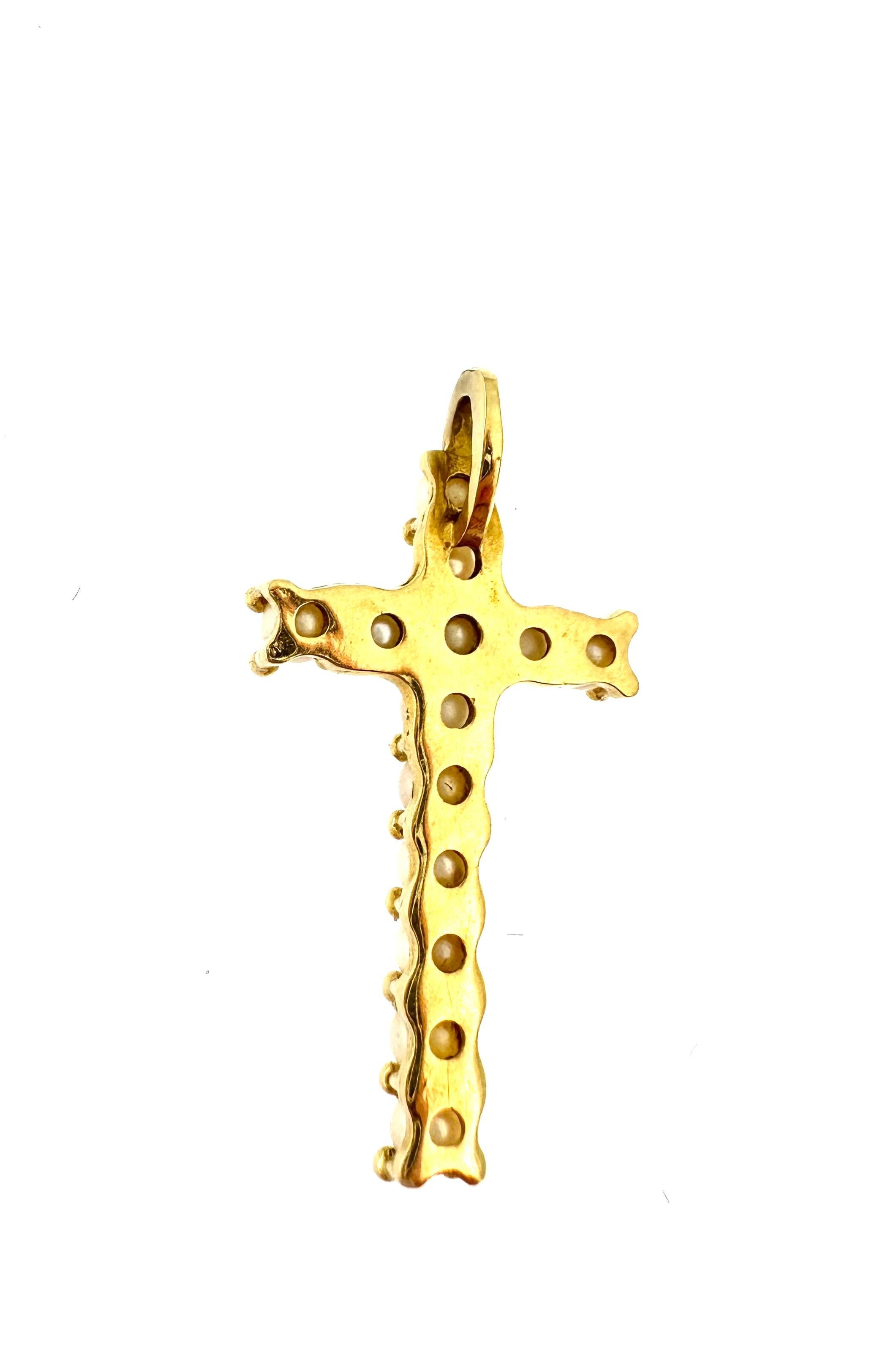 Contemporary White Pearls 18kt Yellow Gold Cross For Sale