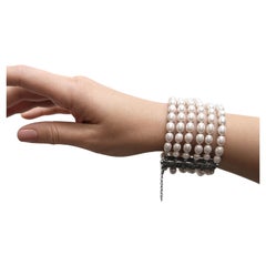 White Pearls and Diamond Magnetic Clasp Cuff Paradizia Bracelet