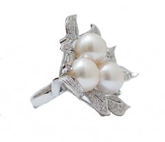 White Pearls, Diamonds, Platinum Ring.