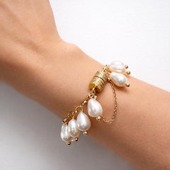 White Pearls on 14k Link Chain With Diamond Magnetic Clasp Paradizia Bracelet