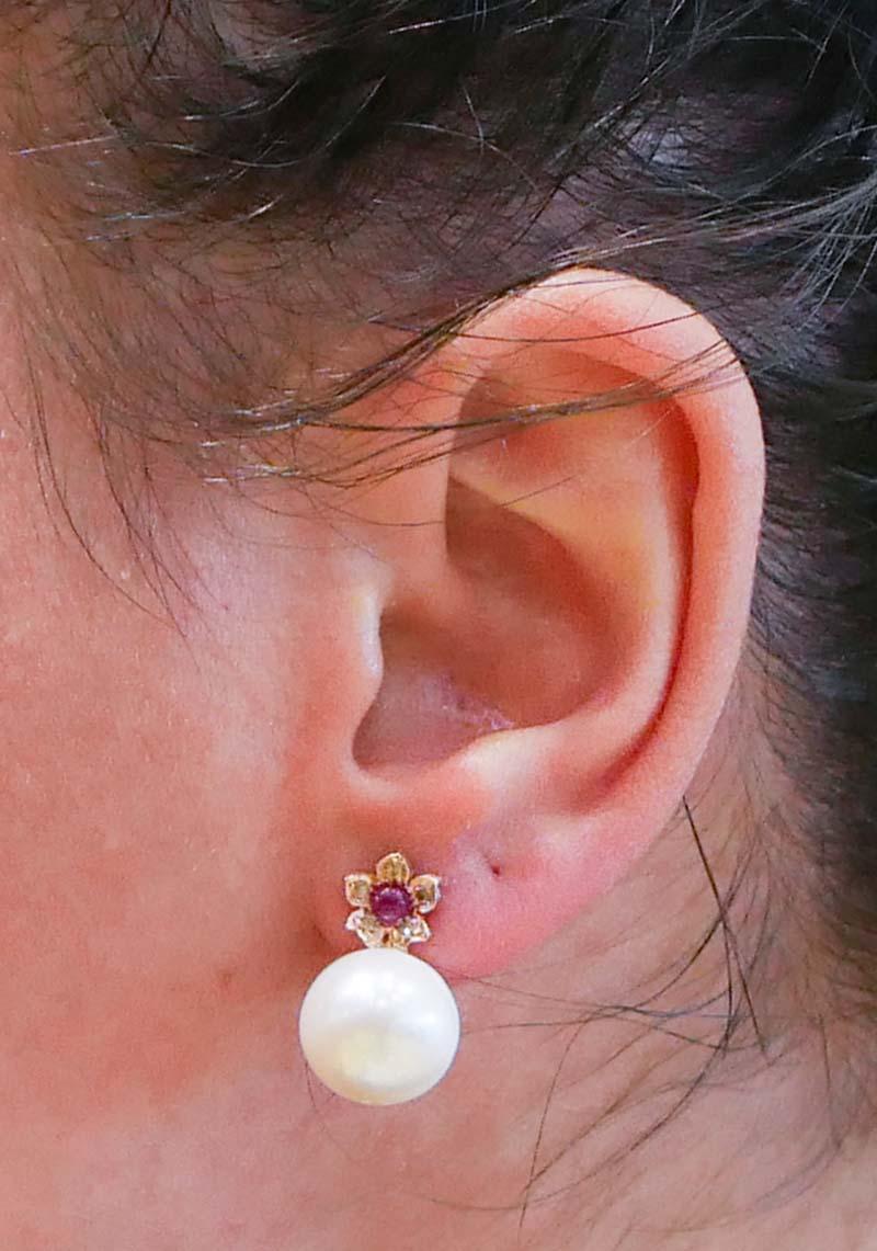 White Pearls, Rubies, Diamonds, Rose Gold Earrings. In New Condition In Marcianise, Marcianise (CE)