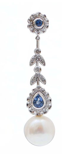White Pearls, Sapphires, Diamonds, Platinum Earrings.