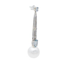 White Pearls, Aquamarines, Diamonds, Platinum Dangle Earrings