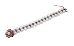 White Pearls, Rubies, Colored Stones, 9 Karat Rose Gold and Silver Bracelet