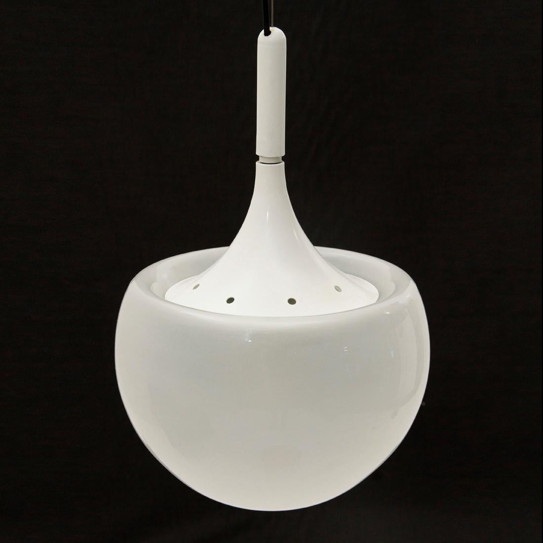 Italian White Pendant Lamp by Elio Martinelli for Martinelli, 1960s