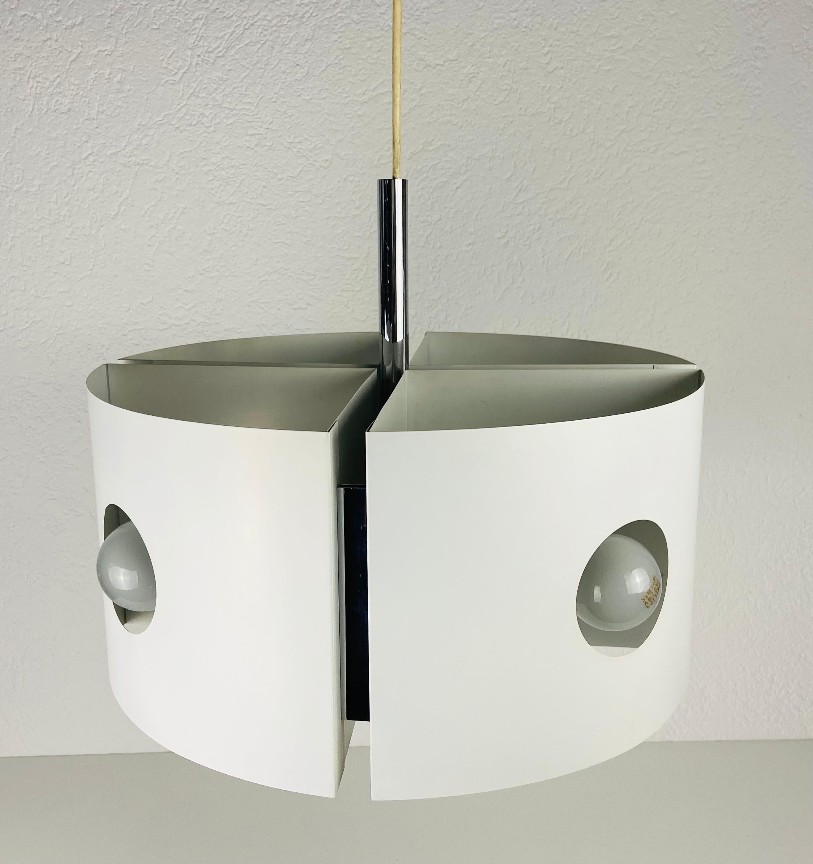 Metal White Pendant Lamp by Klaus Hempel for Kaiser Leuchten, 1970s For Sale