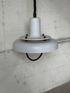 White Pendant Light Metal Ceiling Lamp Space Age Danish Mid-Century Modern 1970s