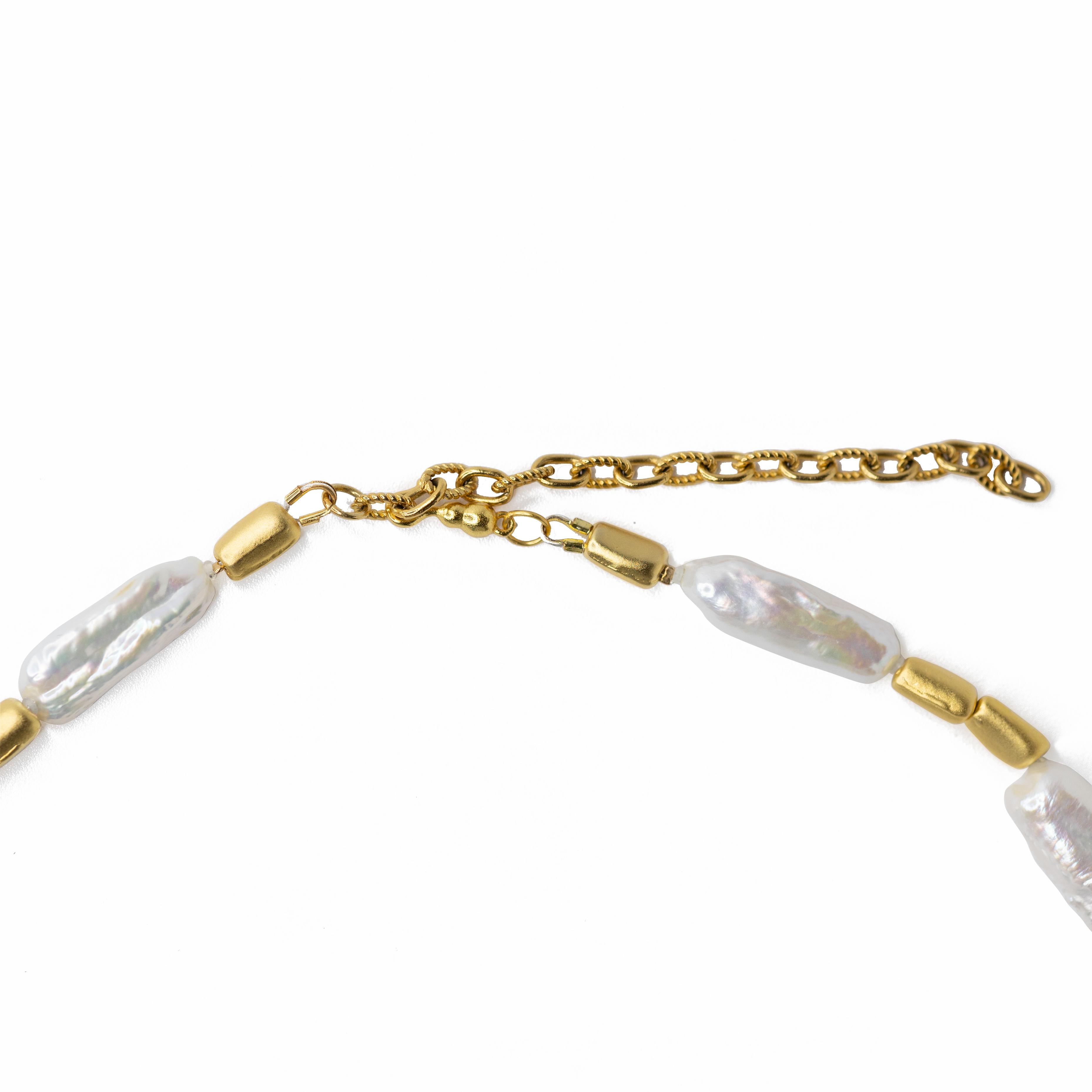 White Peonies Baroque Pearls Gold Bead Necklace - by Bombyx House In New Condition For Sale In Westport, CT