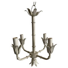 White Petite Chinoiserie Faux Bamboo Chandelier