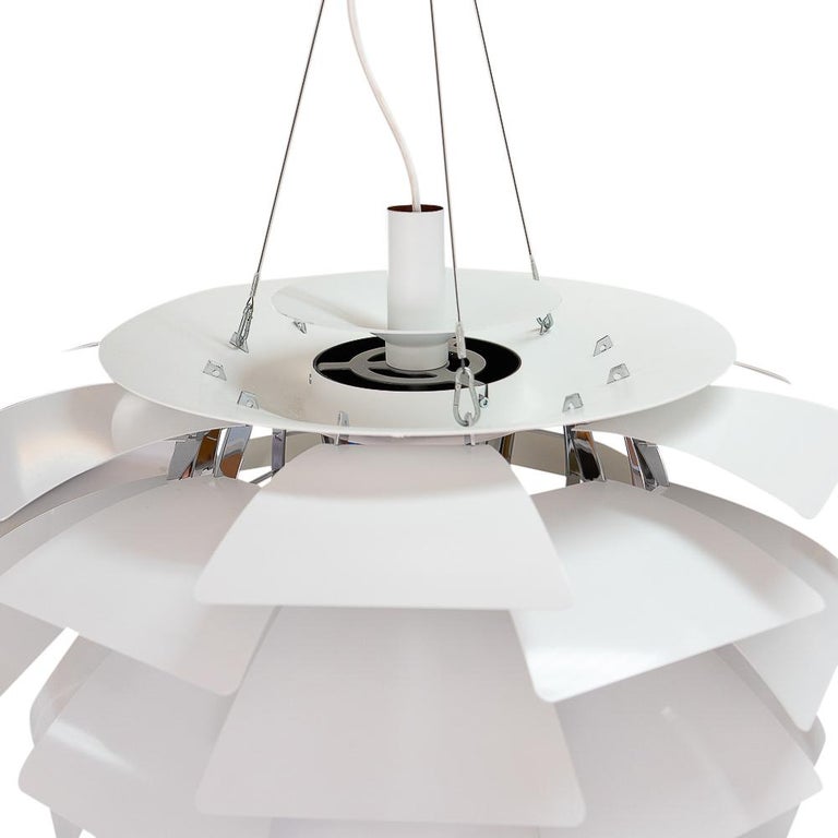 Aluminum Poul Henning for Poulsen Denmark, White PH Artichoke Ceiling Lamp 72 cm For Sale
