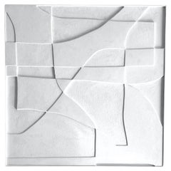 Escultura de pared en mosaico de madera blanca, EE.UU., Contemporánea