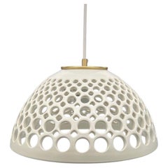White Pierced Half Dome Ceramic Pendant Light