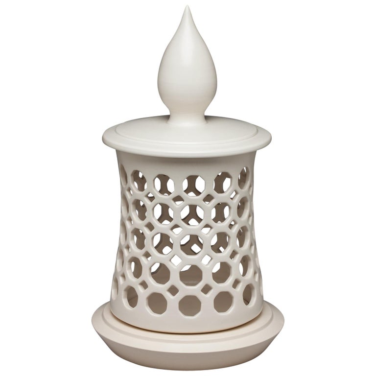 White Pierced Minaret Top Ceramic Candle Lantern For Sale at 1stDibs