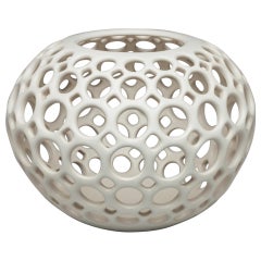 White Pierced Orb Shaped Tabletop Sculpture/ Candleholder