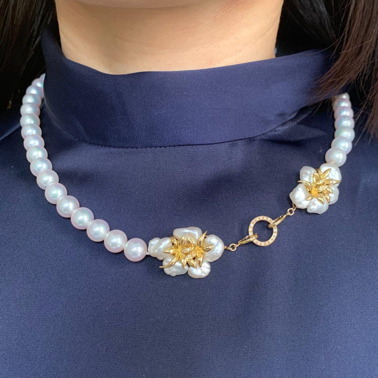 White Pink Akoya Keshi Pearl Gold Necklace (N118) In New Condition For Sale In City, SG