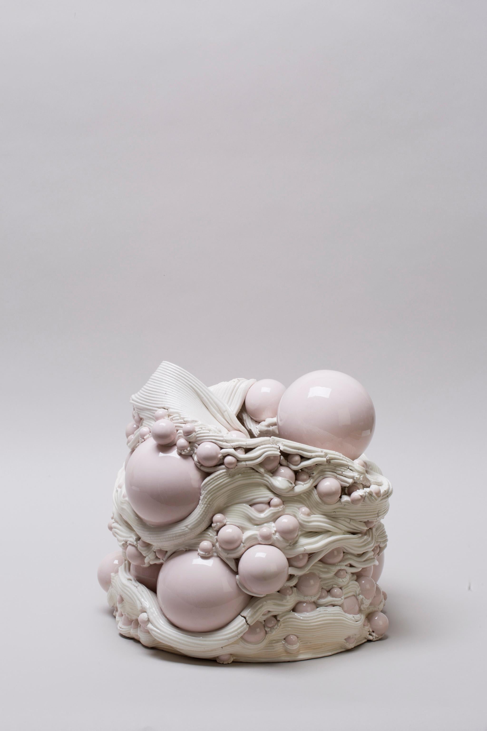 Vase sculptural en céramique blanche et rose Impression 3D italienne contemporaine, 21e siècle en vente 3