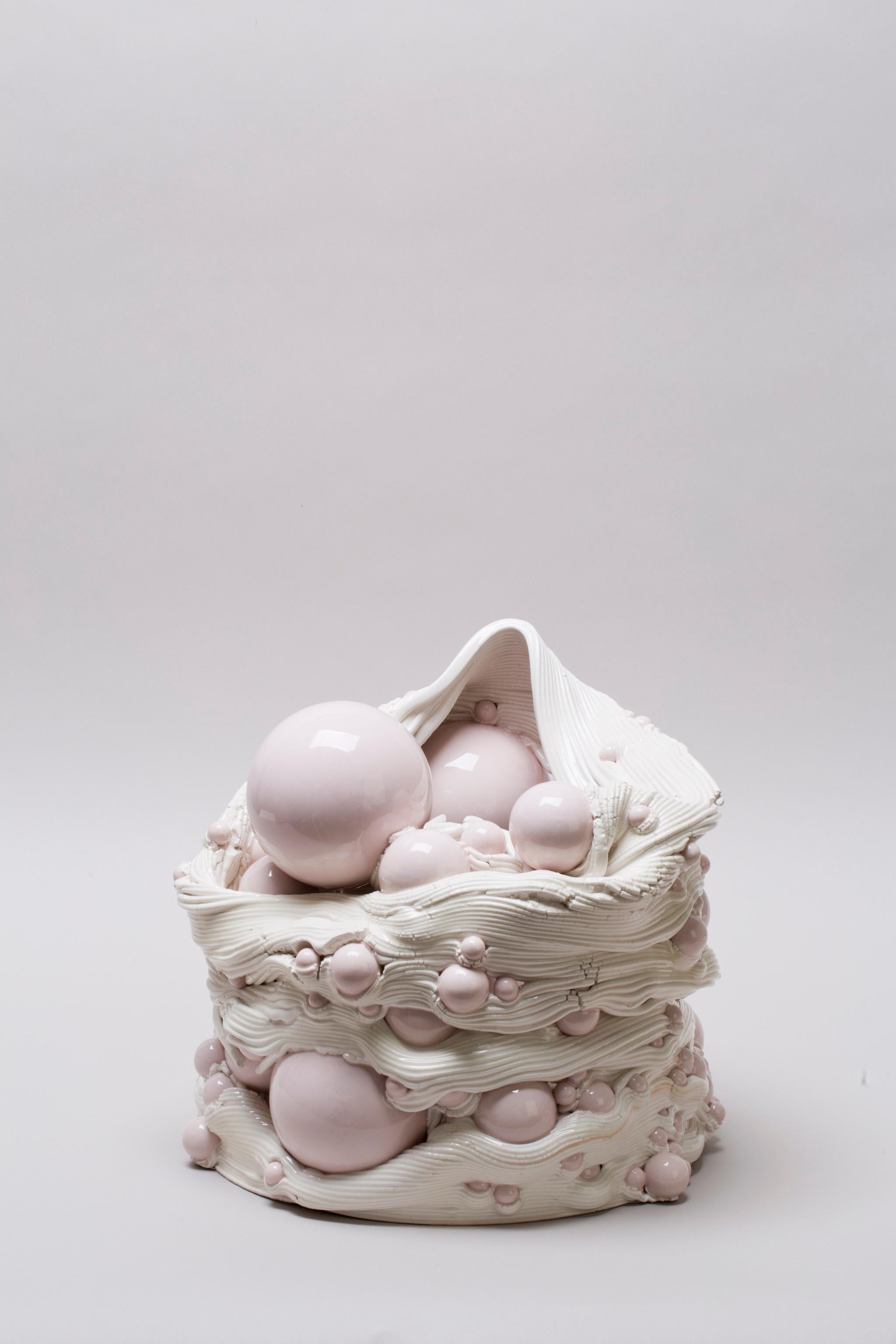 Moderne Vase sculptural en céramique blanche et rose Impression 3D italienne contemporaine, 21e siècle en vente