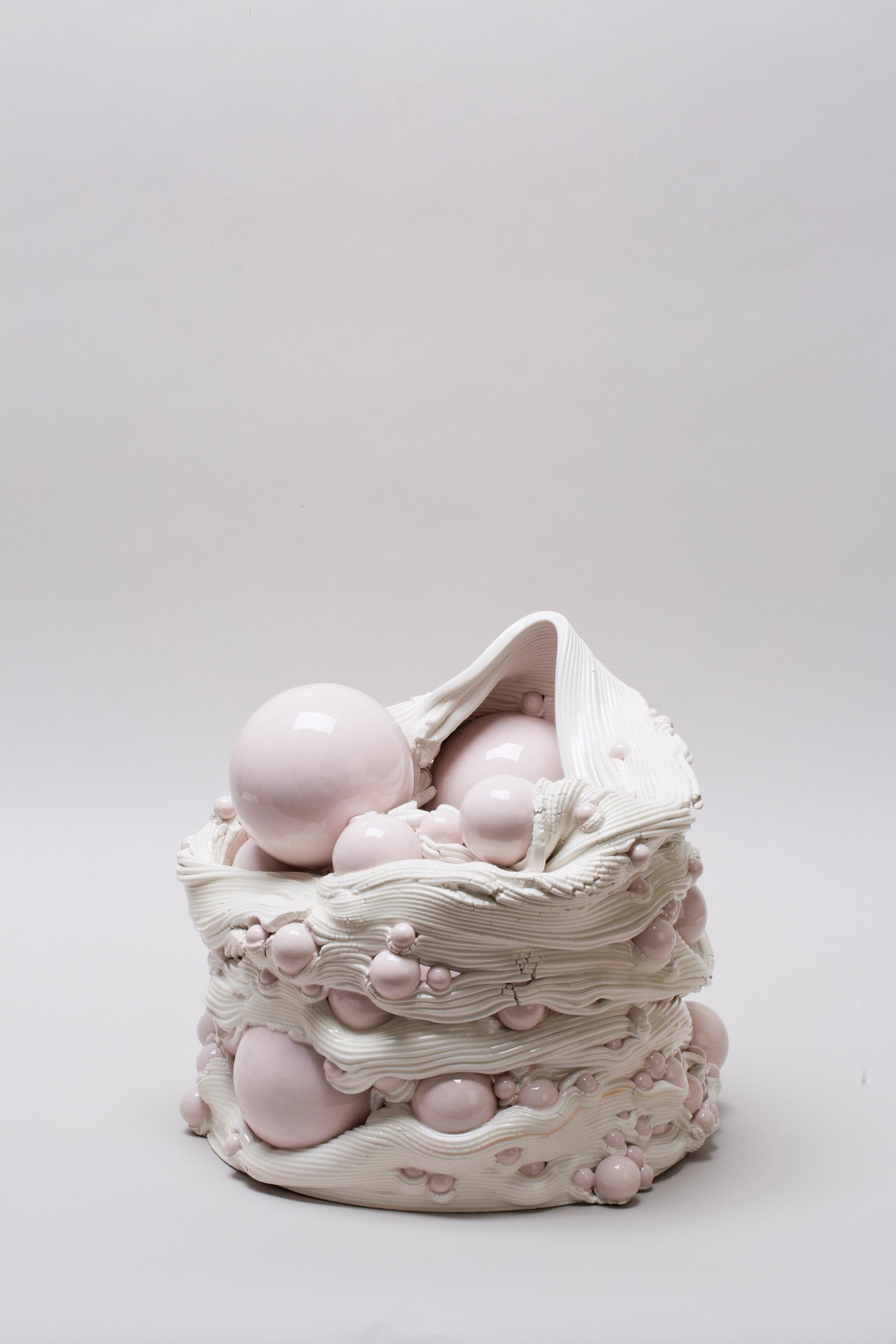 Vernissé Vase sculptural en céramique blanche et rose Impression 3D italienne contemporaine, 21e siècle en vente
