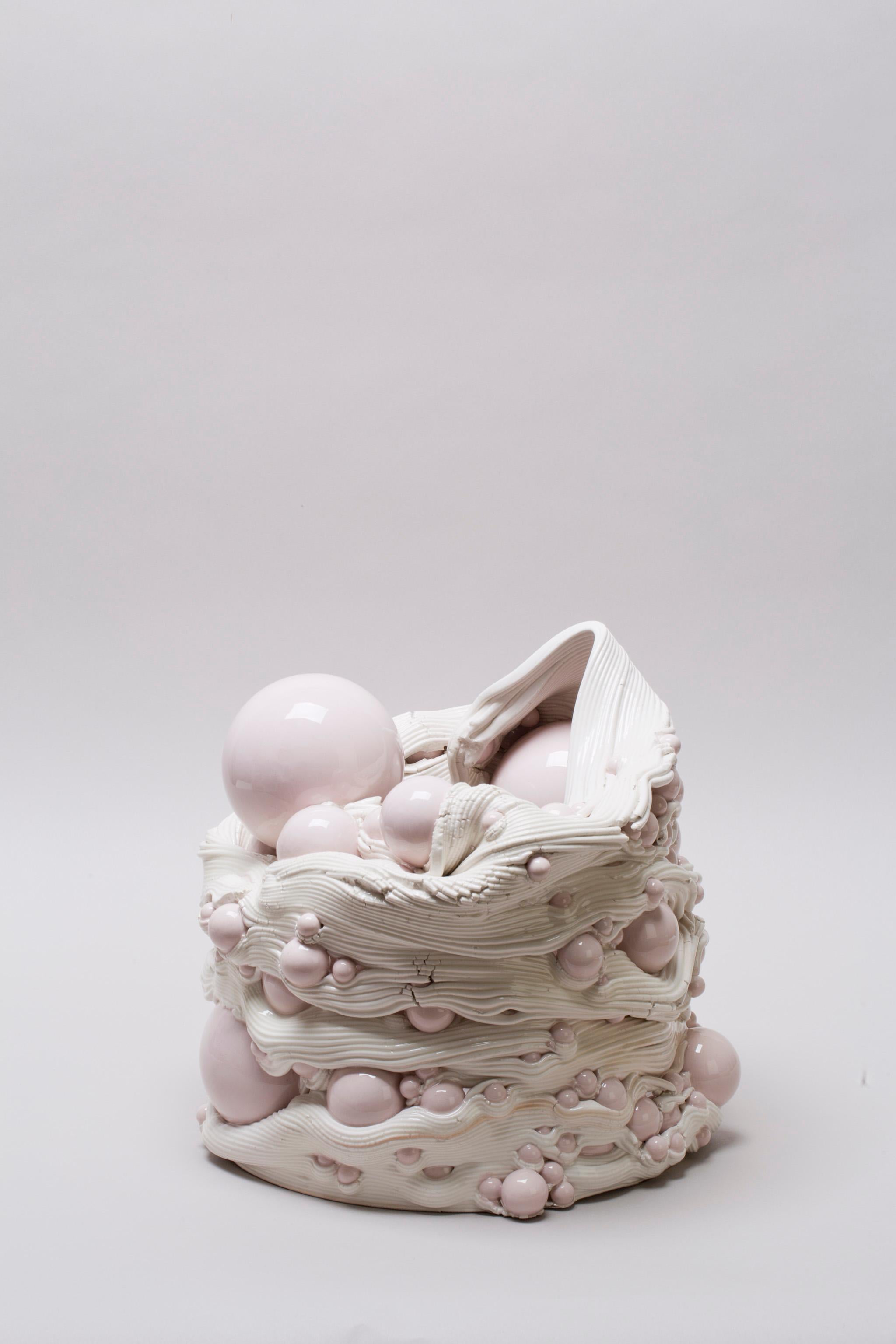 Vase sculptural en céramique blanche et rose Impression 3D italienne contemporaine, 21e siècle Neuf - En vente à London, GB