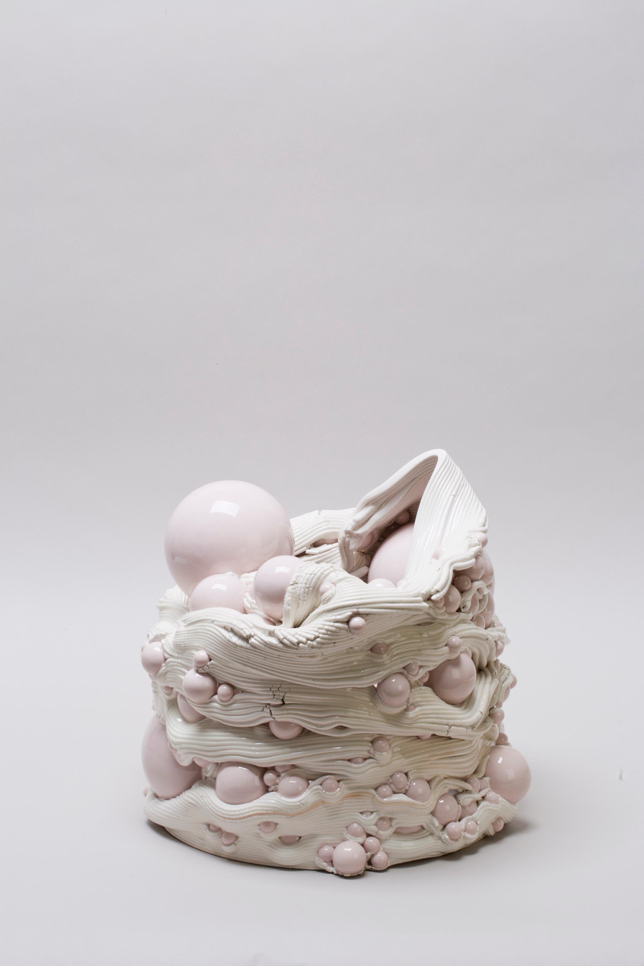 XXIe siècle et contemporain Vase sculptural en céramique blanche et rose Impression 3D italienne contemporaine, 21e siècle en vente