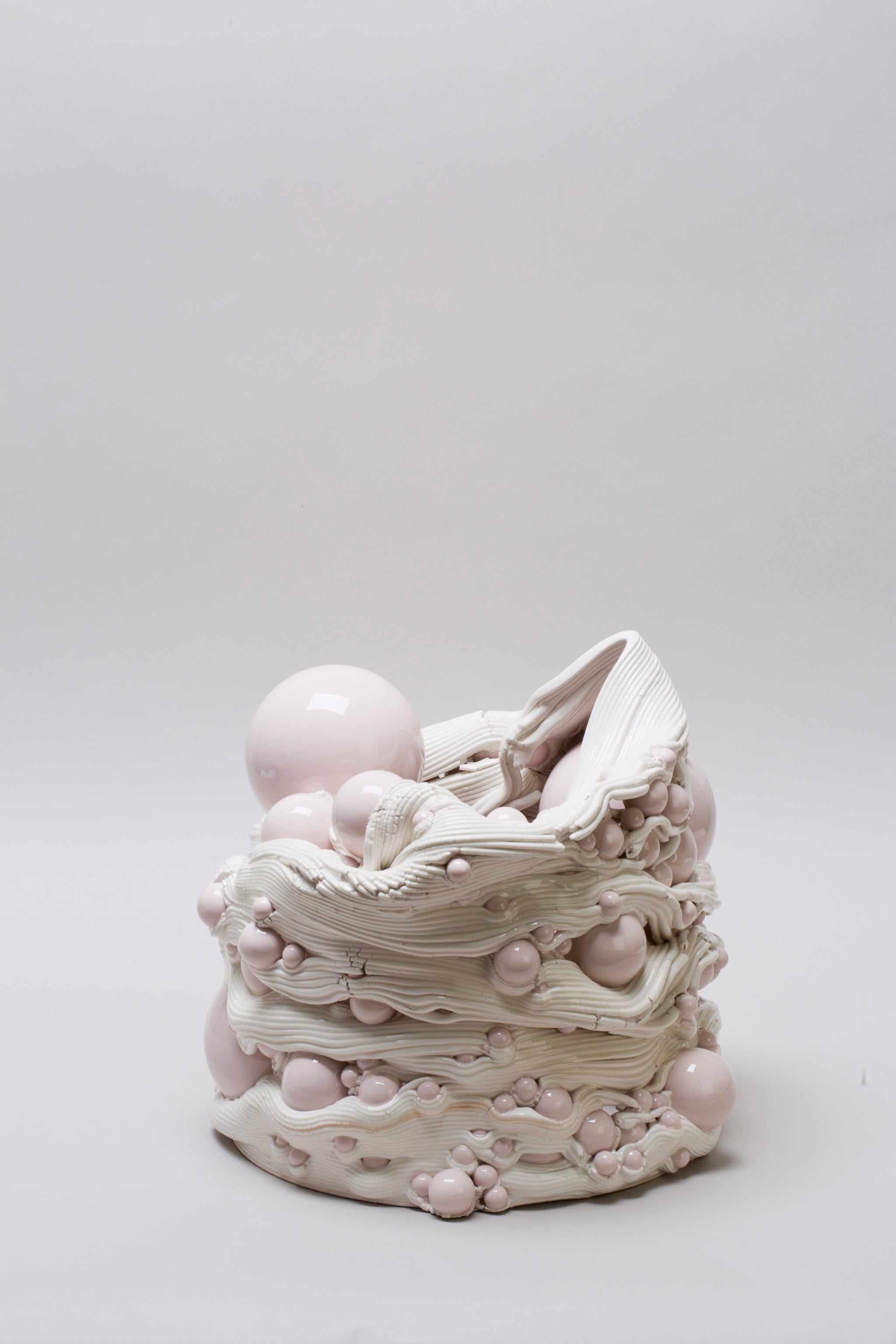 Glazed White & Pink Ceramic Sculptural Vase Italian Contemporary, 21st Century 3D Print For Sale