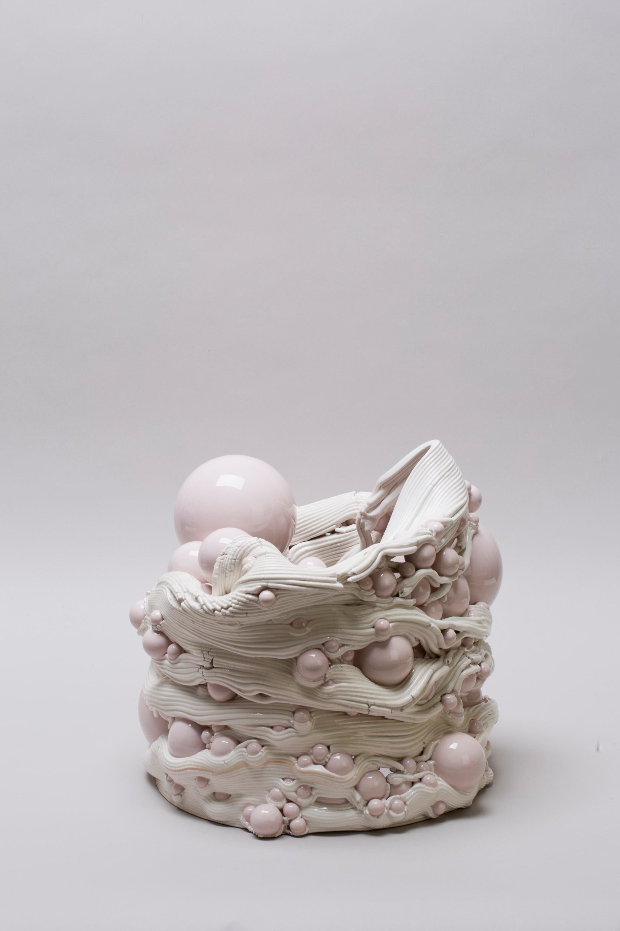 Vase sculptural en céramique blanche et rose Impression 3D italienne contemporaine, 21e siècle en vente 1
