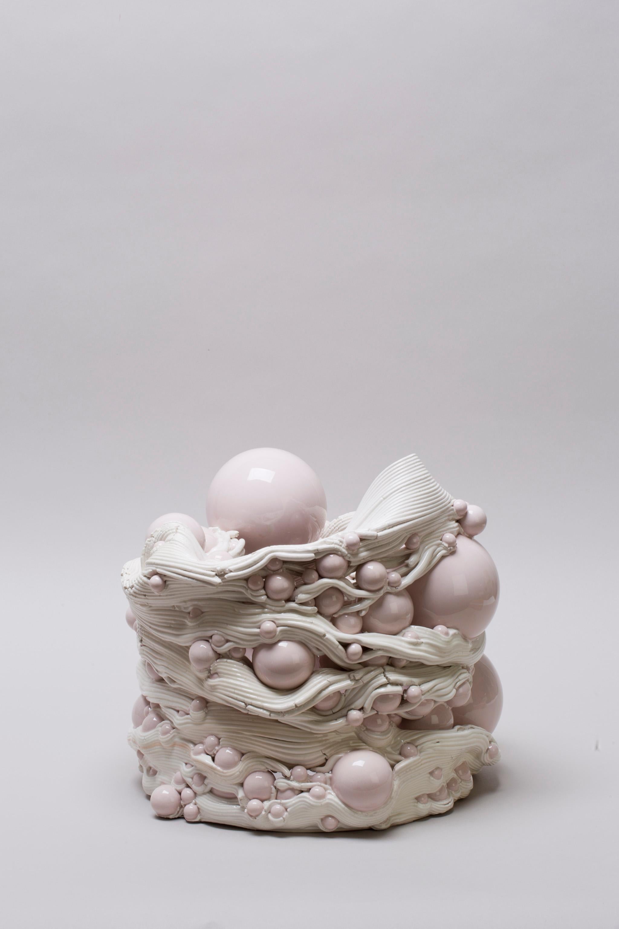 Weiße und rosa Keramik-Skulptur Vase Italienisch Contemporary, 21. Jahrhundert 3D-Druck im Angebot 3