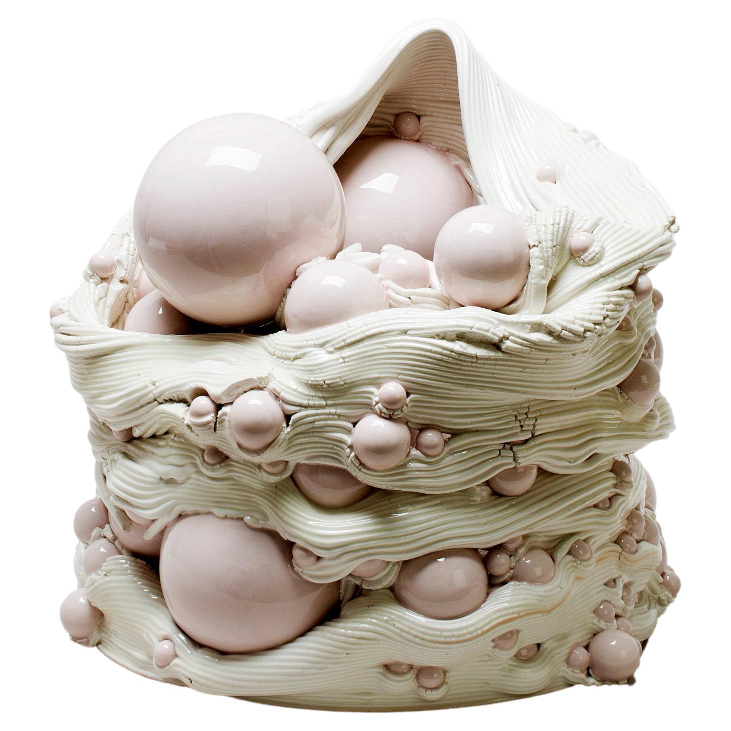 Weiße und rosa Keramik-Skulptur Vase Italienisch Contemporary, 21. Jahrhundert 3D-Druck