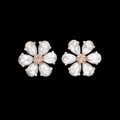 White & Pink Diamond Floral Stud Earrings