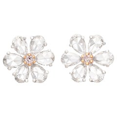 White & Pink Diamond Floral Stud Earrings