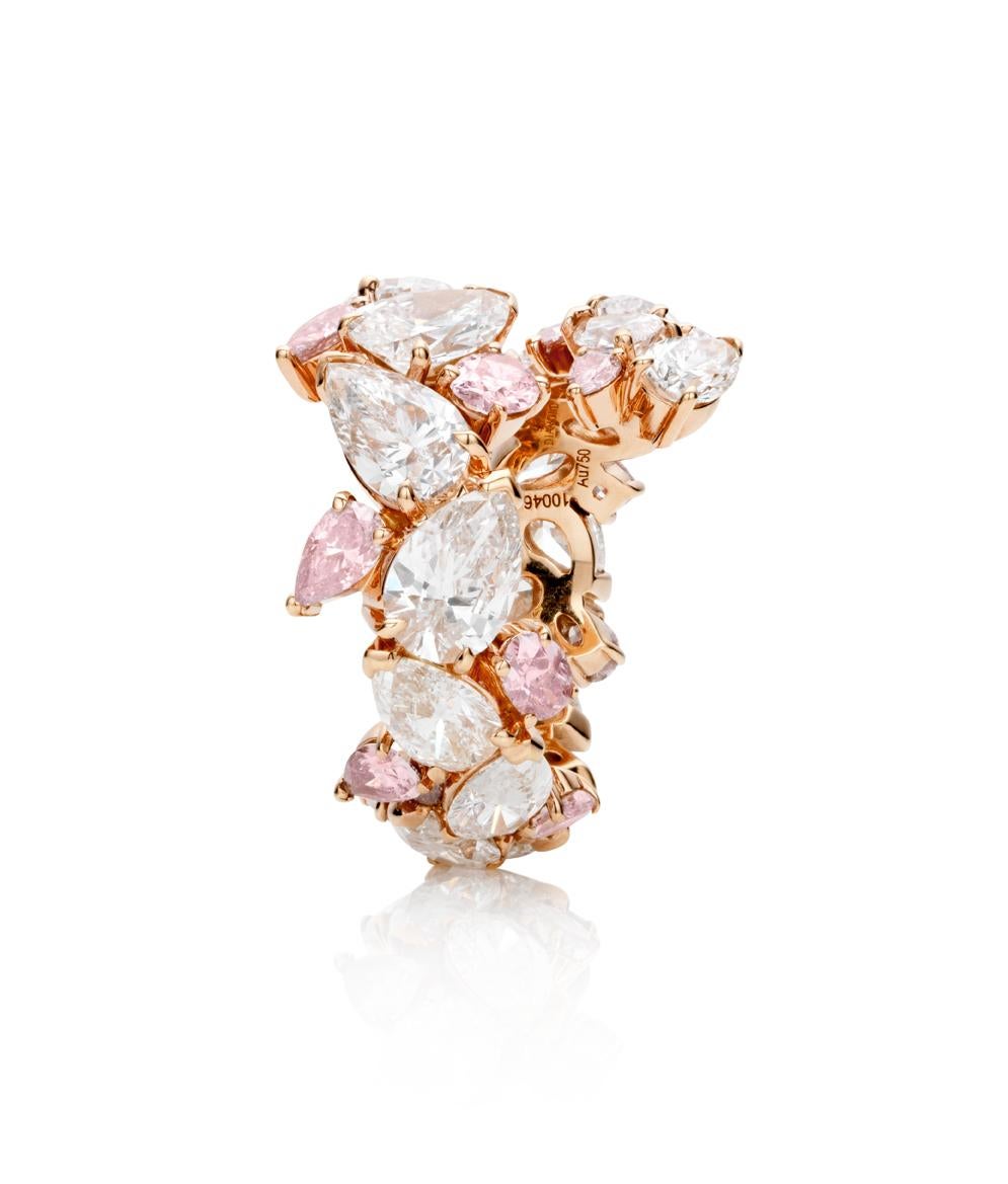 Pear Cut White & Pink Diamond Ring Set in 18K Rose Gold For Sale