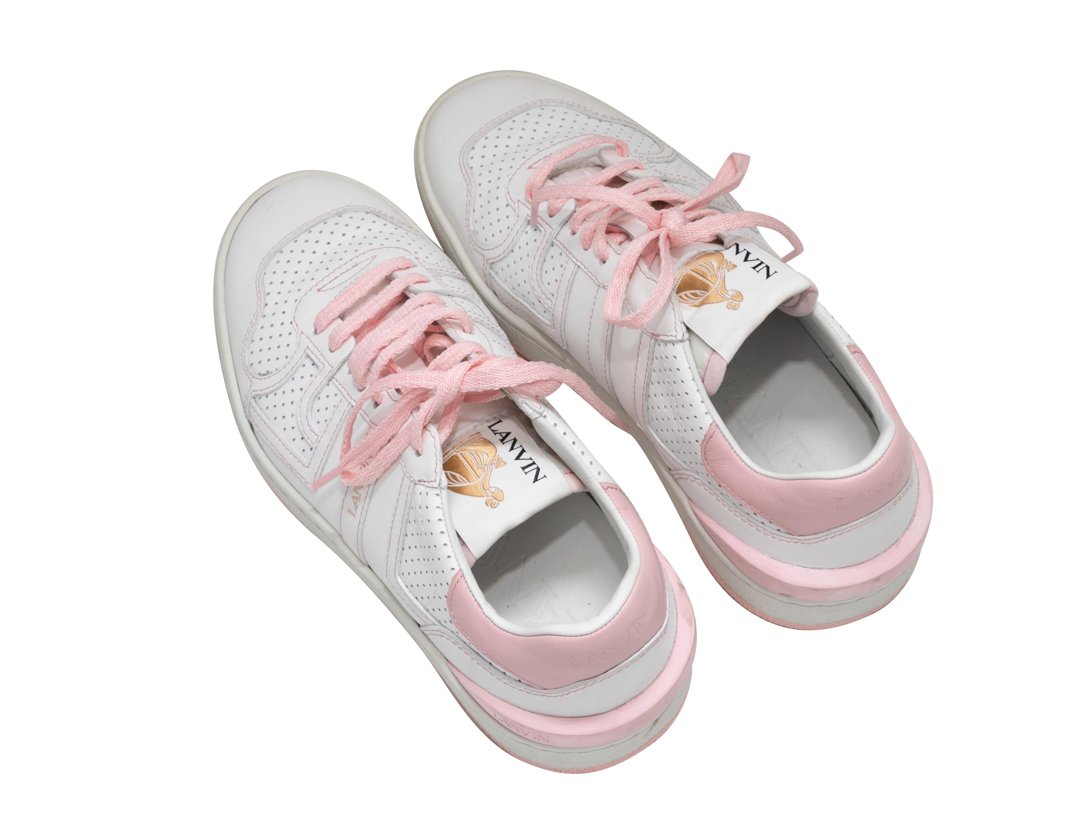 Beige Scarpe da ginnastica basse in pelle bianche e rosa Lanvin numero 37 in vendita