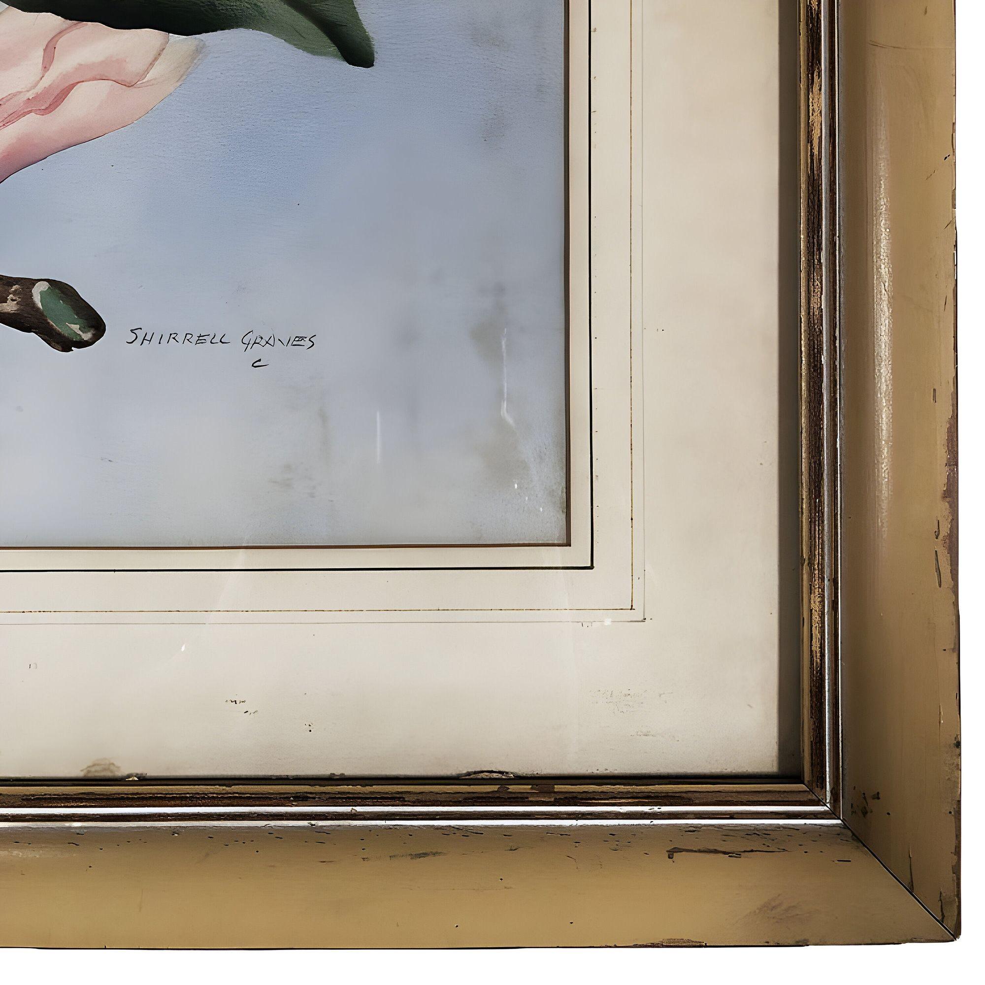 Pittura ad acquerello su carta con magnolia bianca/rosa firmata Shirrell Graves, incorniciata In condizioni ottime in vendita a Van Nuys, CA