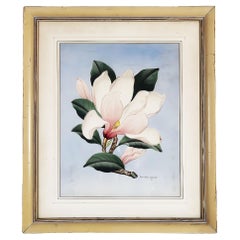 White/Pink Magnolia Watercolor Painting on Paper Signed Shirrell Graves, Framed