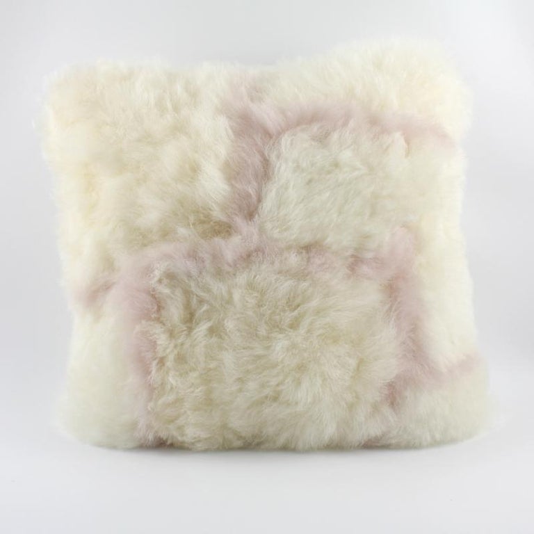 White and Pink Nursery Pillow Cushion Sheepskin, Made in Australia For