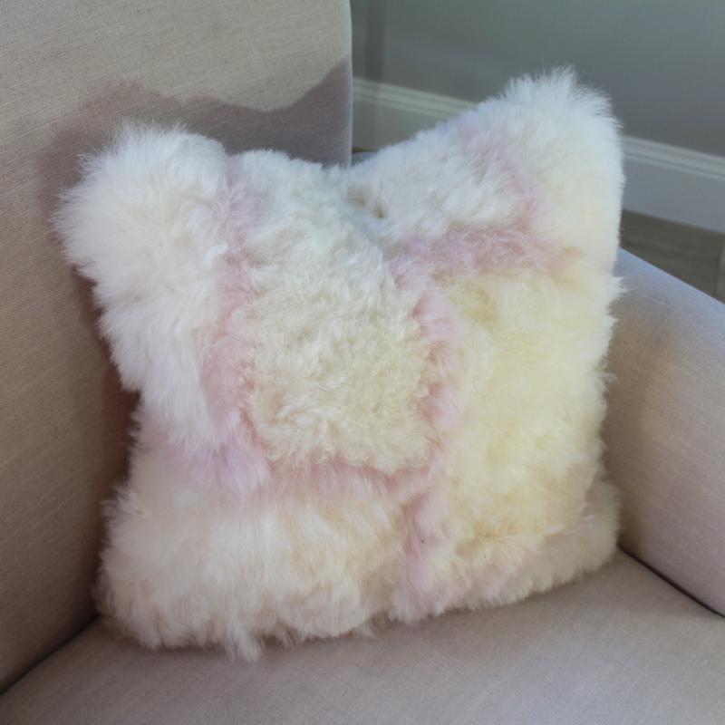 white sheepskin pillow