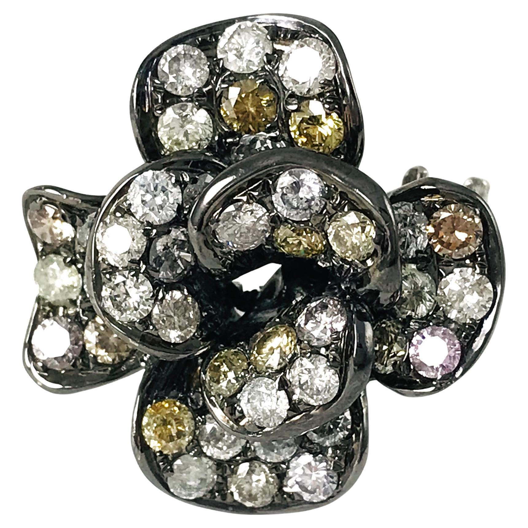 Anello Cocktail con Diamante Bianco Rosa Giallo Champagne