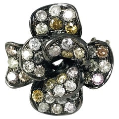 Used White Pink Yellow Champagne Diamond Cocktail Ring