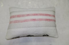 White Pinky Red Black Bottom Striped Vintage Turkish Kilim Pillow
