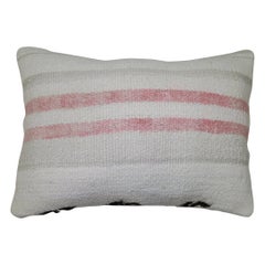 White Pinky Red Black Bottom Striped Vintage Turkish Kilim Pillow