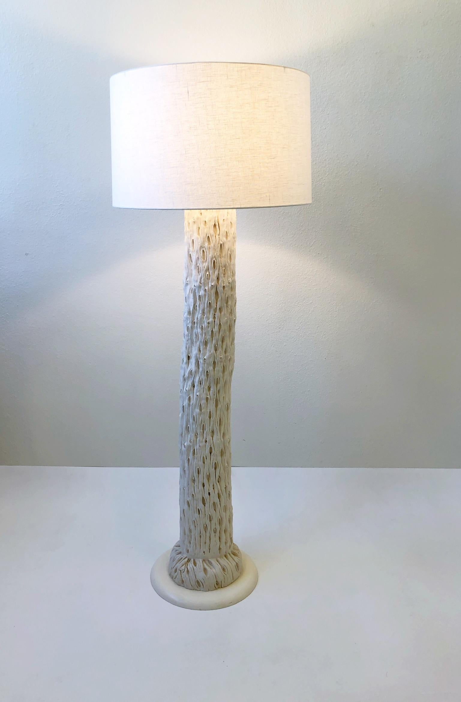 White Plaster and Brass Saguaro Floor Lamp  For Sale 1