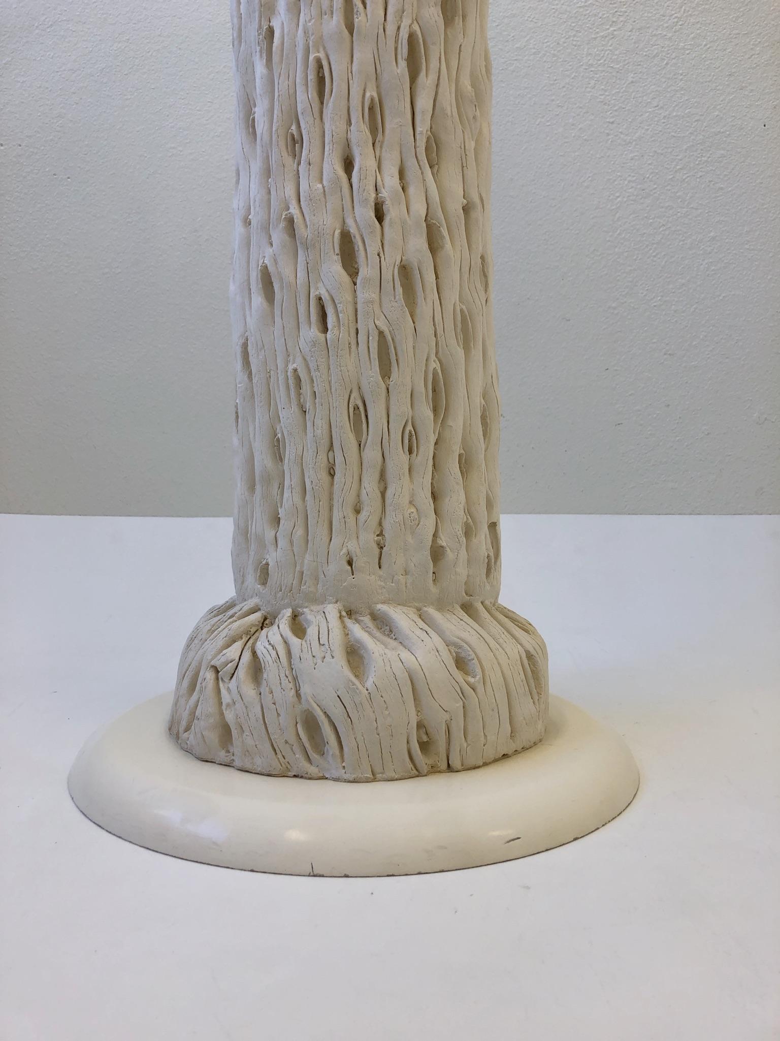 American White Plaster and Brass Saguaro Floor Lamp  For Sale