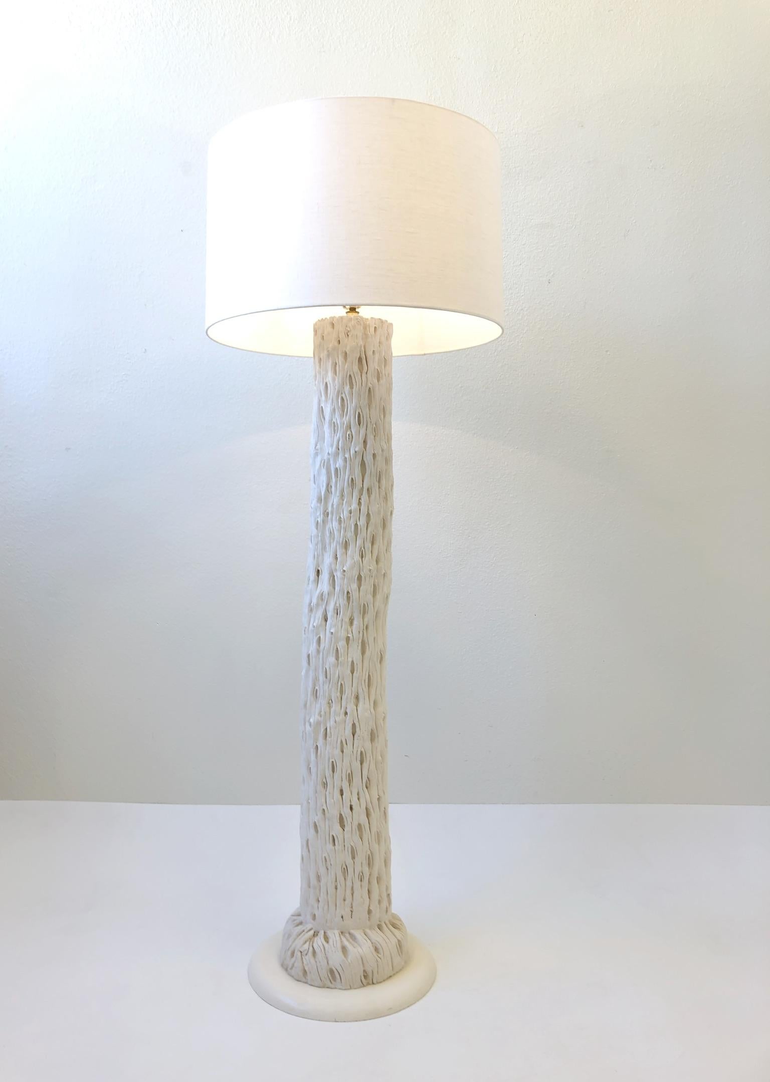 Cast White Plaster and Brass Saguaro Floor Lamp 