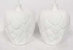 White Plaster Artichoke Form Lamps Mid Century Modern