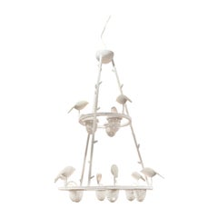 White Plaster Bird Chandelier, Jacques Darbaud, France, 2010